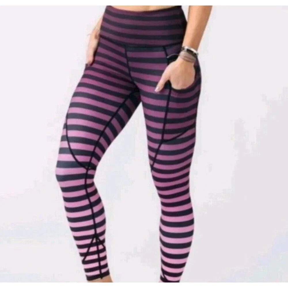 ZYIA Ombre Stripe Pocket High Rise Stretch Light n Tight Leggings Sz 2 - Picture 2 of 8